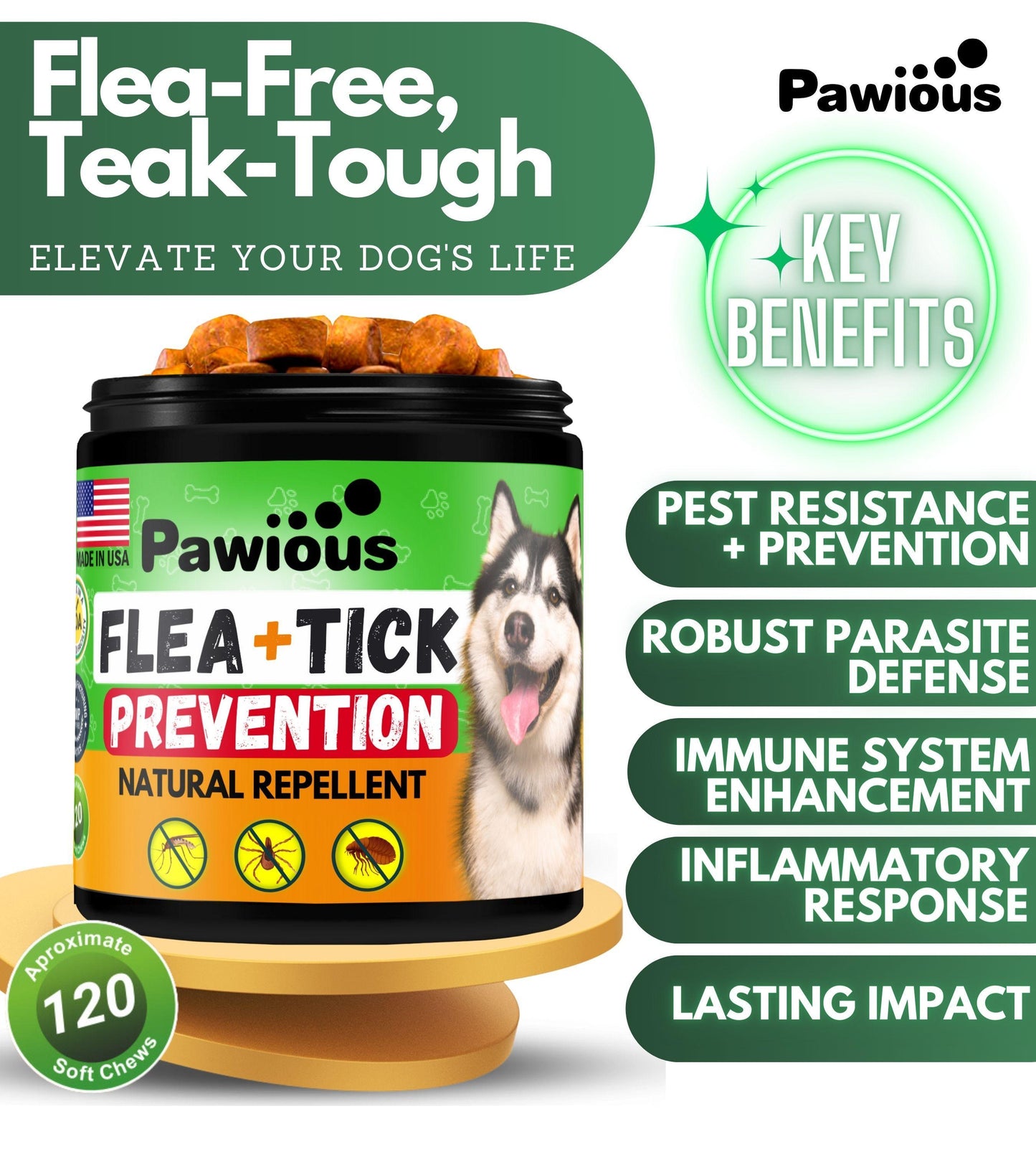 Pawious Flea and Tick Prevention Chewables for Dogs
